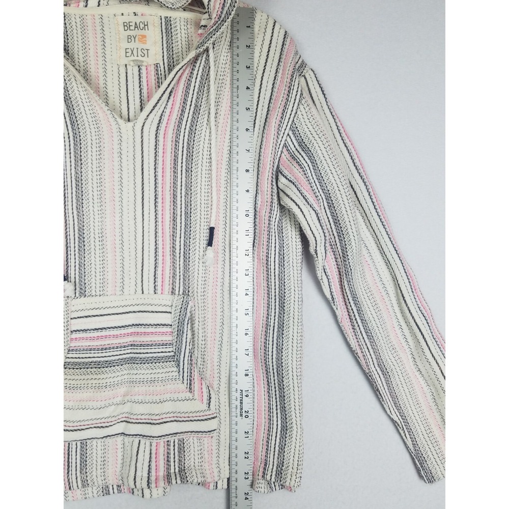 Beach By Exist SZ M White Cotton Aztec Tribal Boho Pattern Pullover Hoodie Strip - Picture 5 of 10